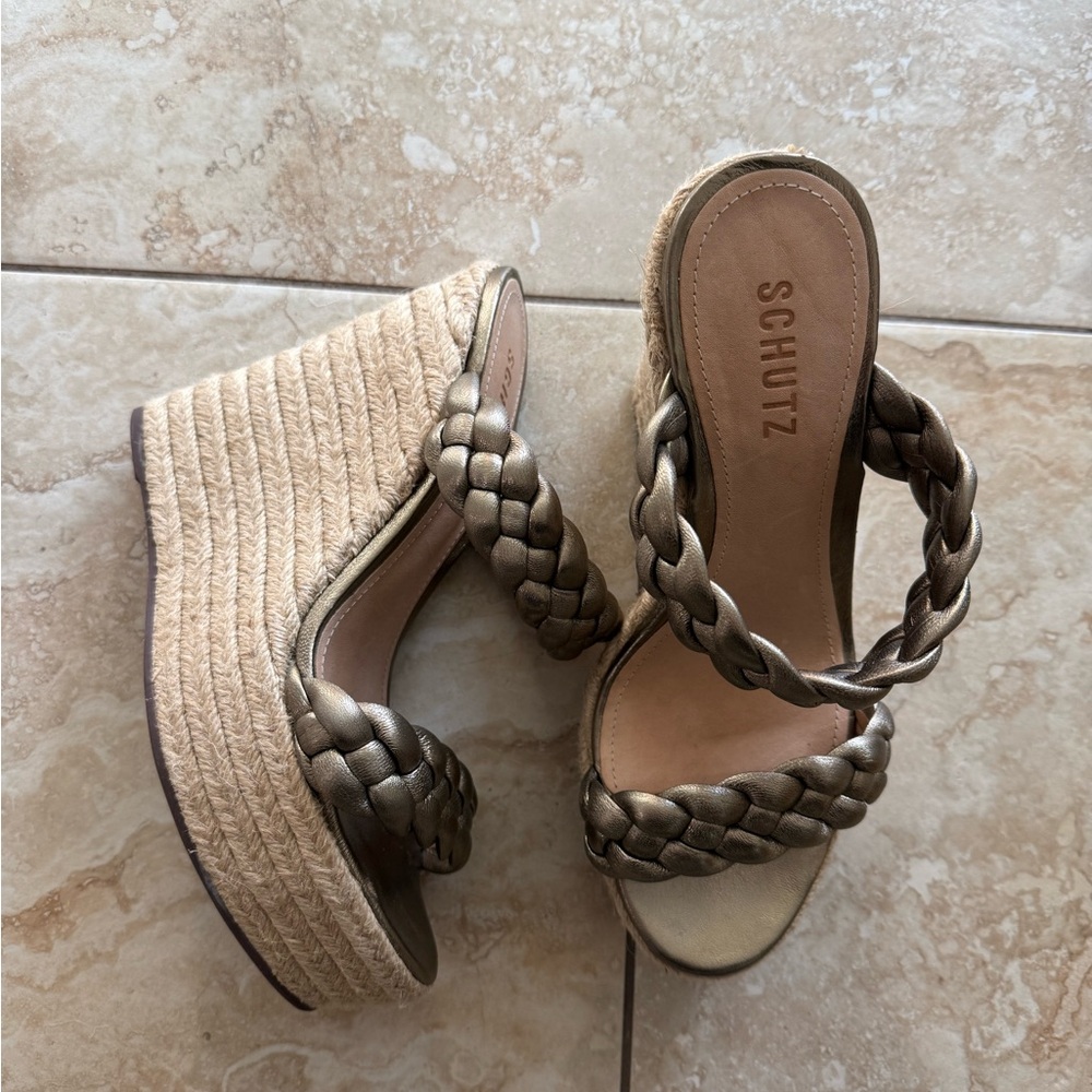 SCHUTZ Women's Metallic Braided Wedge Sandals